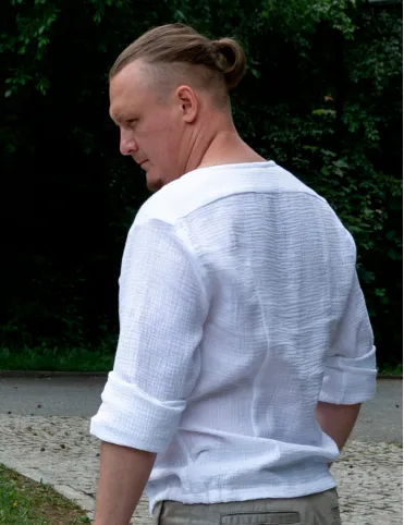 White men's muslin shirt with cord