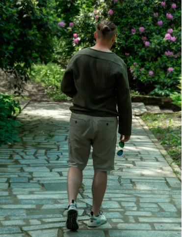 Men's long sleeve muslin shirt khaki