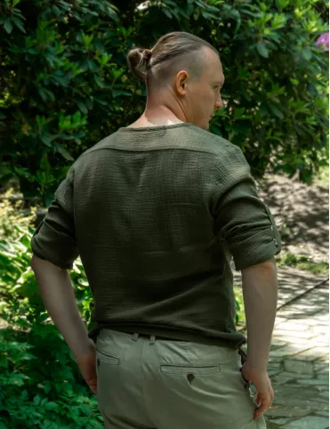 Men's long sleeve muslin shirt khaki