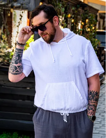 Men's muslin shirt with hood