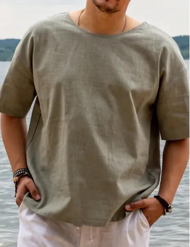 Men's Oversized Linen T-Shirt, Swedish Design, Japanese & Boho Style