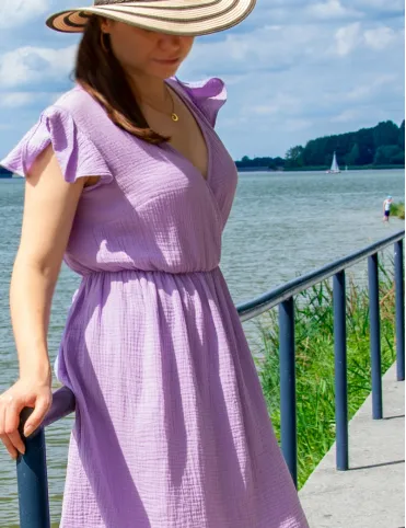 Lavender muslin midi dress with elastic waistband