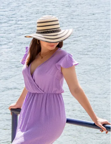 Lavender muslin midi dress with elastic waistband