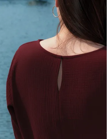 Długa  bordowa muślinowa sukienka z elastycznym paskiem Sandra