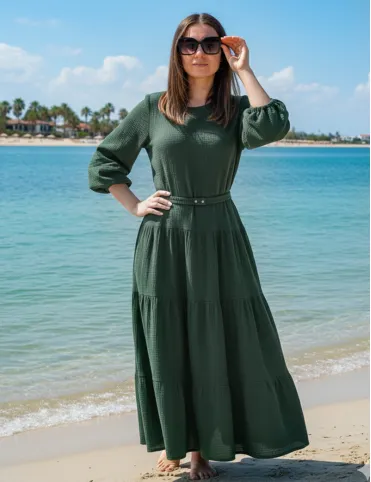 Длинное муслиновое платье с эластичным поясом Sandra