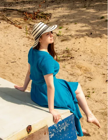 Blue muslin summer maxi dress with ruffles in Spanish style Carmen