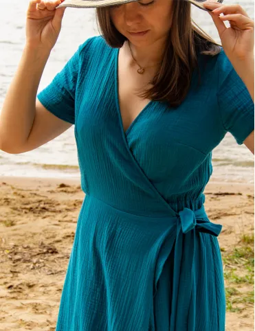 Blue muslin summer maxi dress with ruffles in Spanish style Carmen