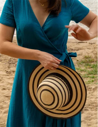 Blue muslin summer maxi dress with ruffles in Spanish style Carmen