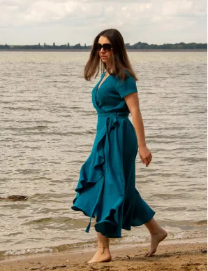 Blue muslin summer maxi dress with ruffles in Spanish style Carmen