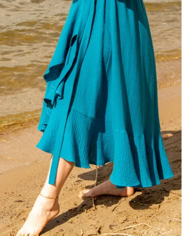 Blue muslin summer maxi dress with ruffles in Spanish style Carmen
