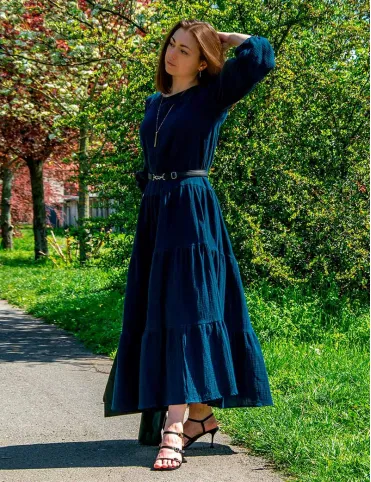 Dark blue muslin maxi dress Sandra