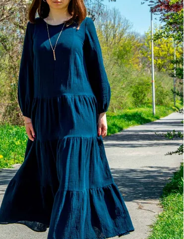 Dark blue muslin maxi dress Sandra