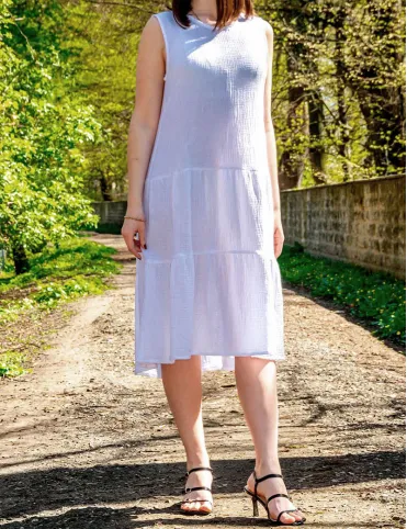 White muslin boho knee-length dress