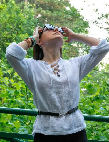 White muslin women's folk style shirt