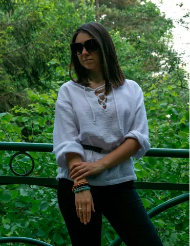 White muslin women's folk style shirt