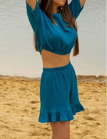 Damen-Musselin-Shorts mit Rüsche Eva