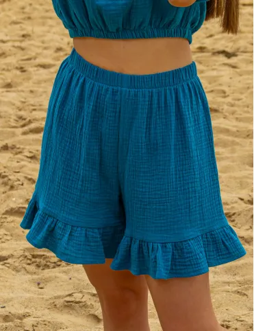Women's muslin shorts with frill Eva
