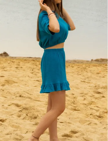 Damen-Musselin-Shorts mit Rüsche Eva