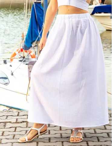 Muslin white long skirt for summer